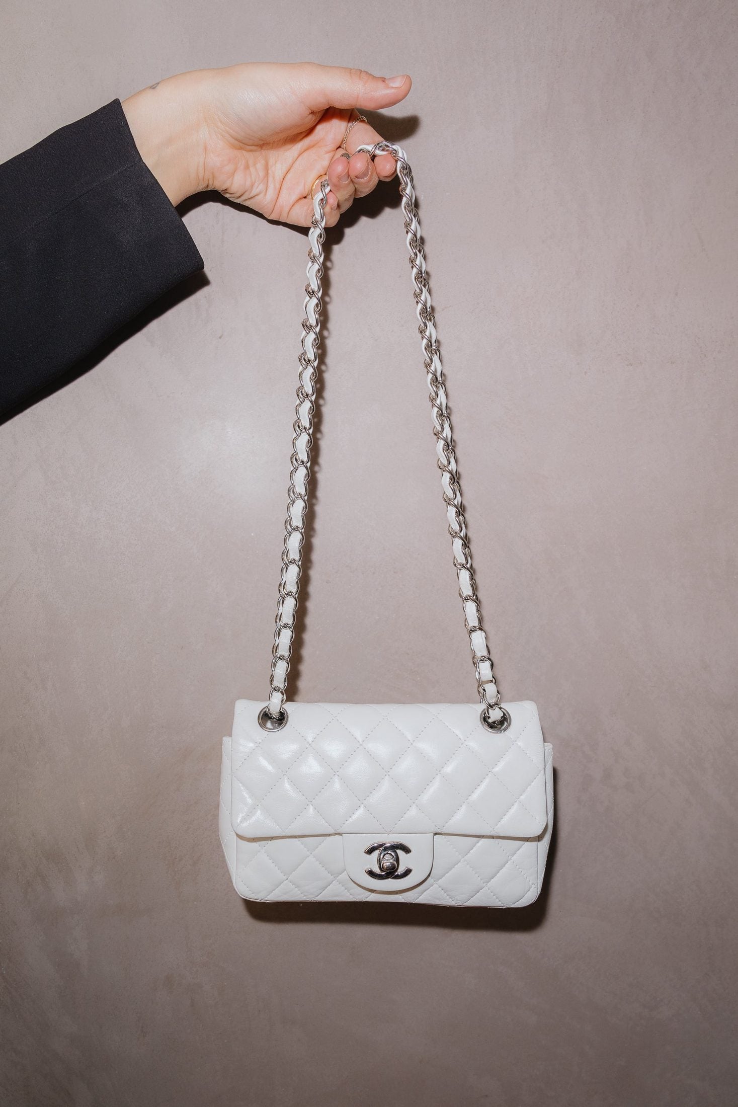 Chanel White Lambskin Classic Mini Flap Bag1