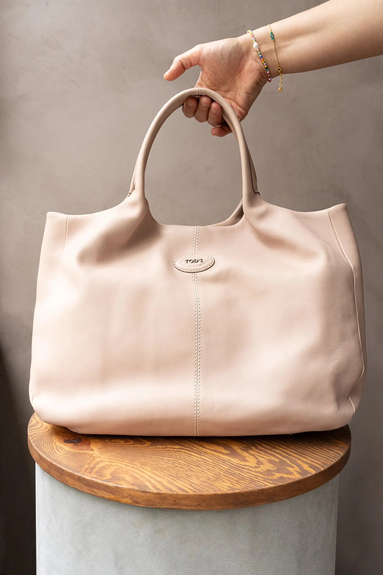 Tod's Nude Leather Tote Bag
