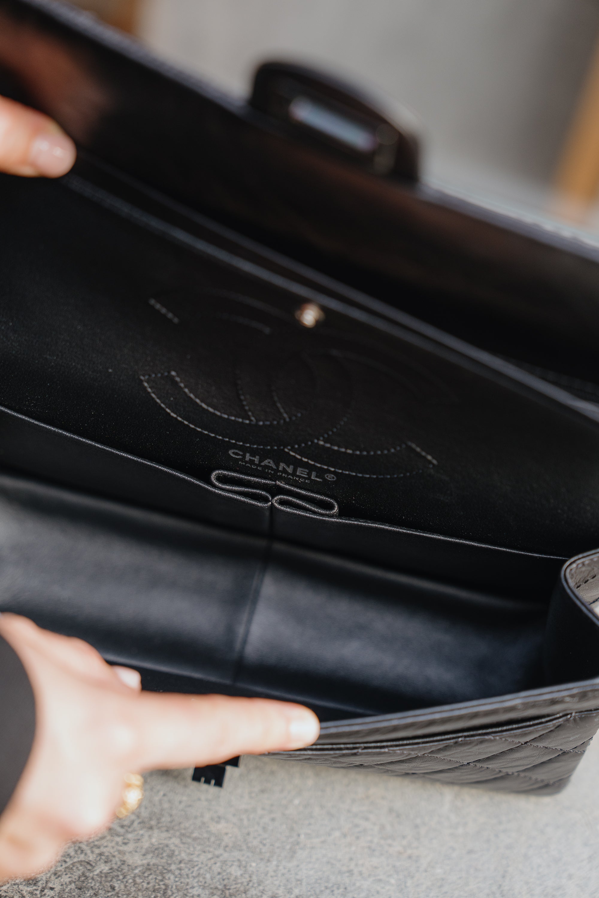 Chanel Black Aged Calfskin Medium SO BLACK 2.55 Bag – Full Set