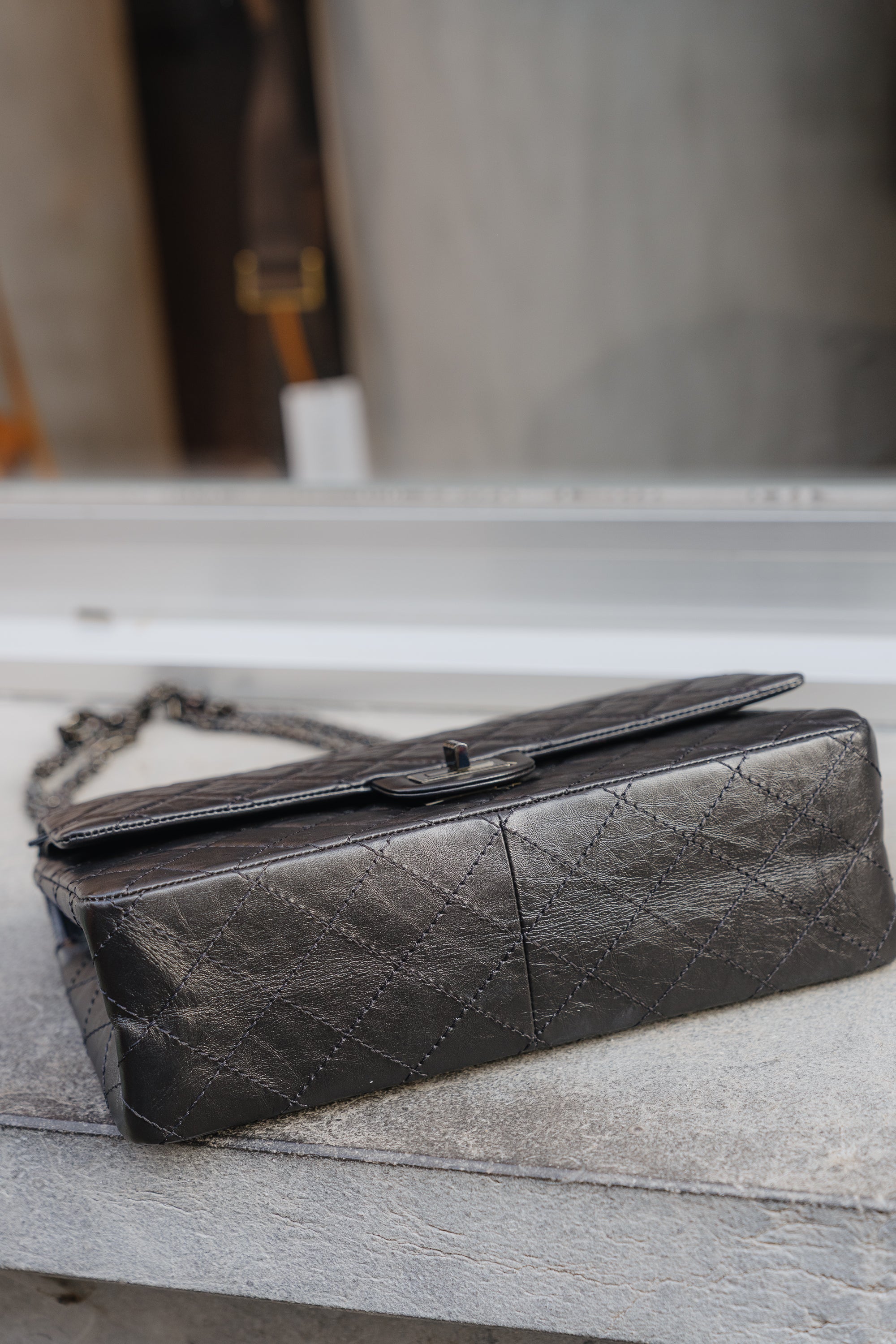 Chanel Black Aged Calfskin Medium SO BLACK 2.55 Bag – Full Set