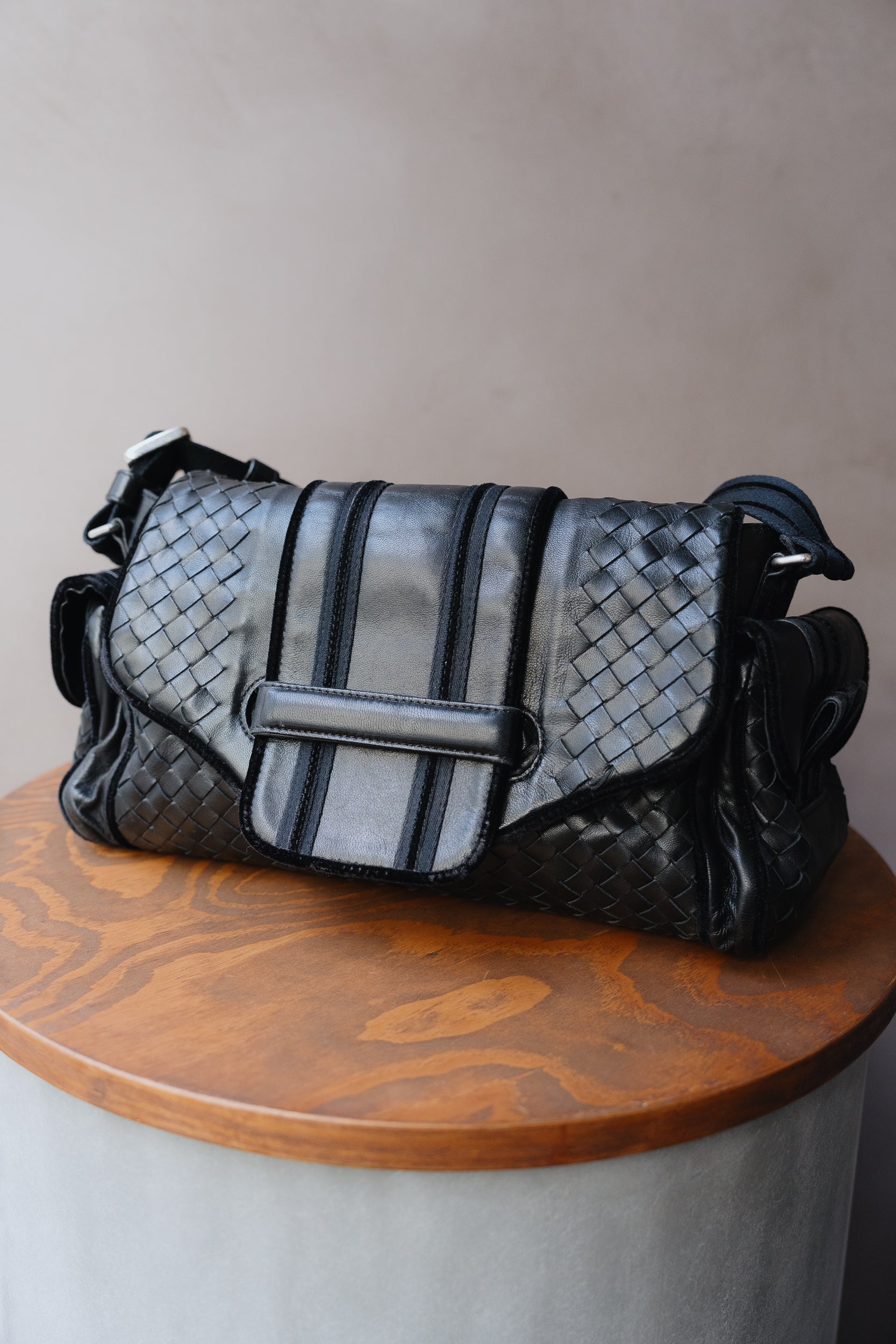 Bottega Veneta Black Woven Shoulder Bag