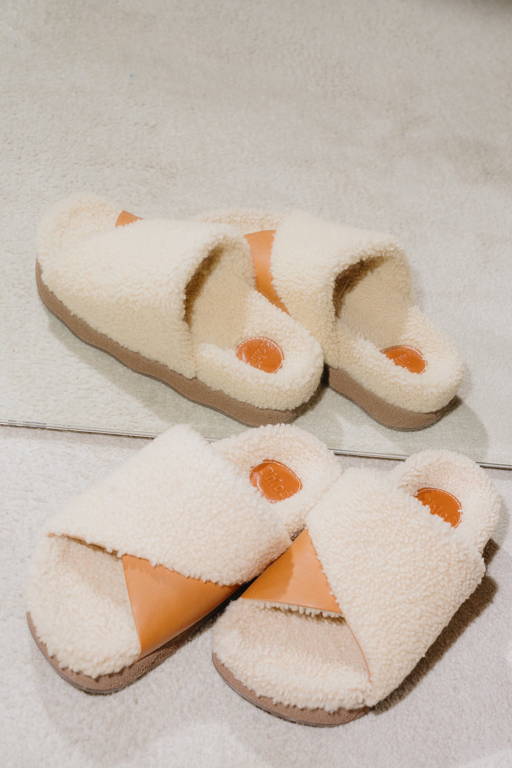 Chloé Wavy Slides Shearling Leather Flat Sandals