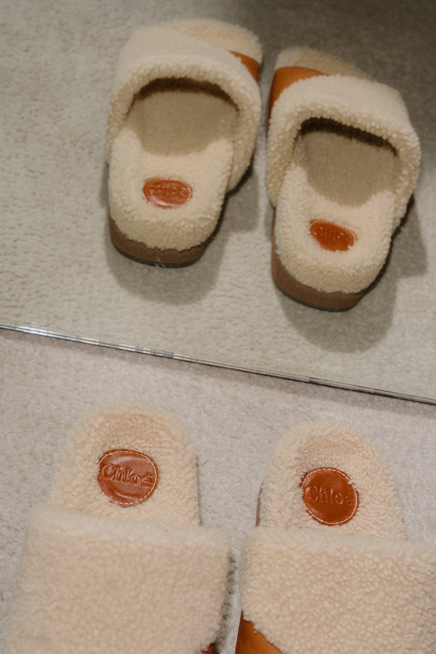 Chloé Wavy Slides Shearling Leather Flat Sandals