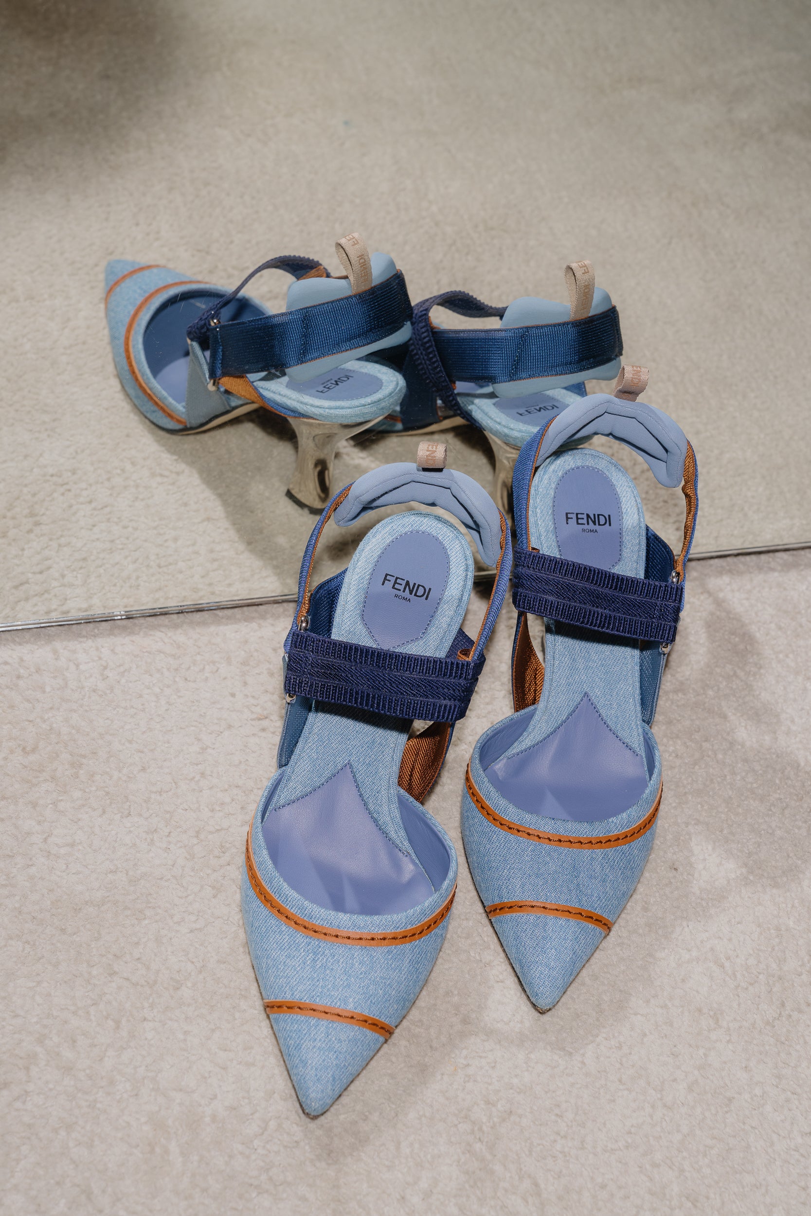 Fendi Colibrì Blue Denim High-Heeled Slingbacks