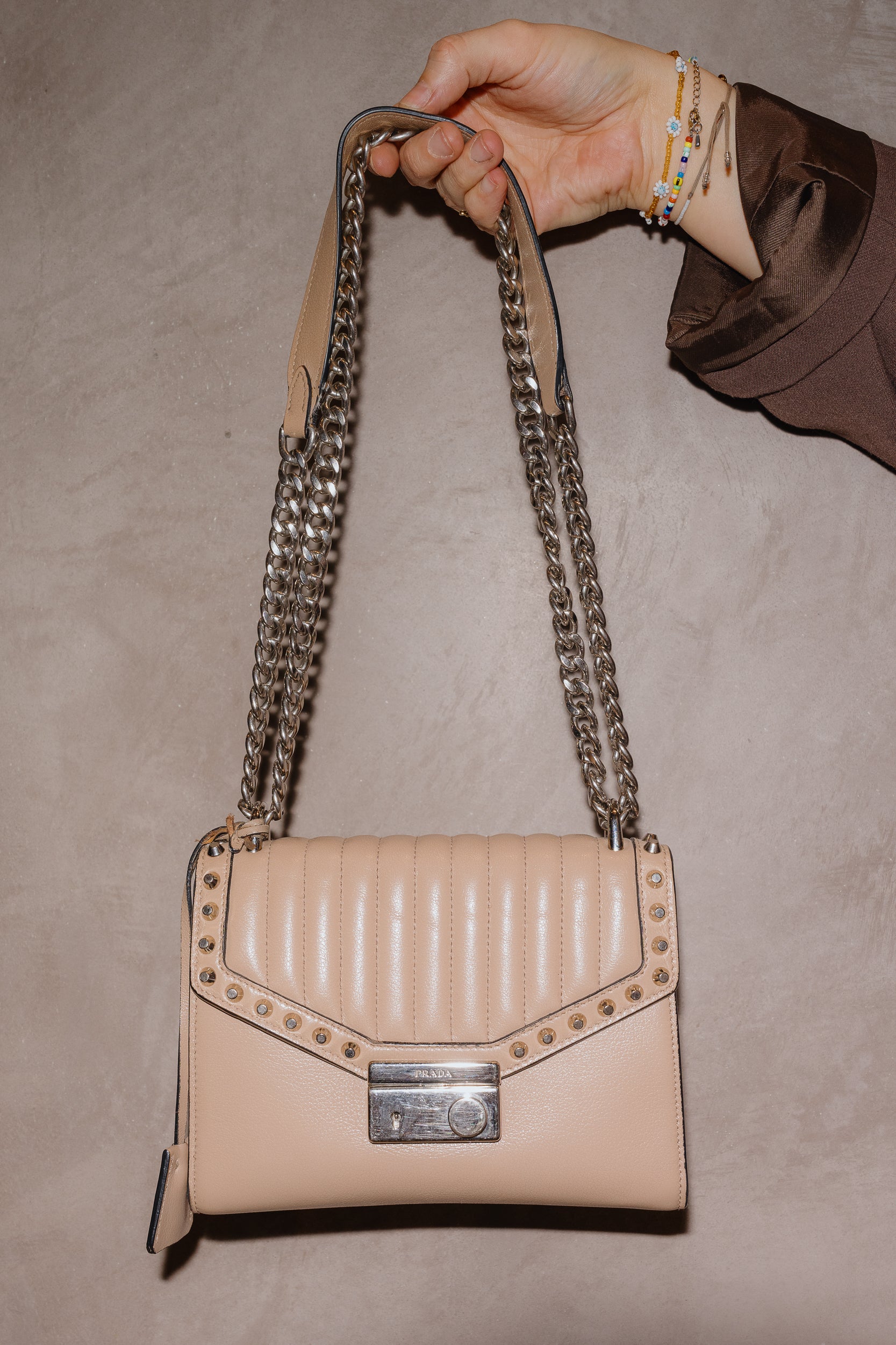 Prada Studded Beige Chain Bag