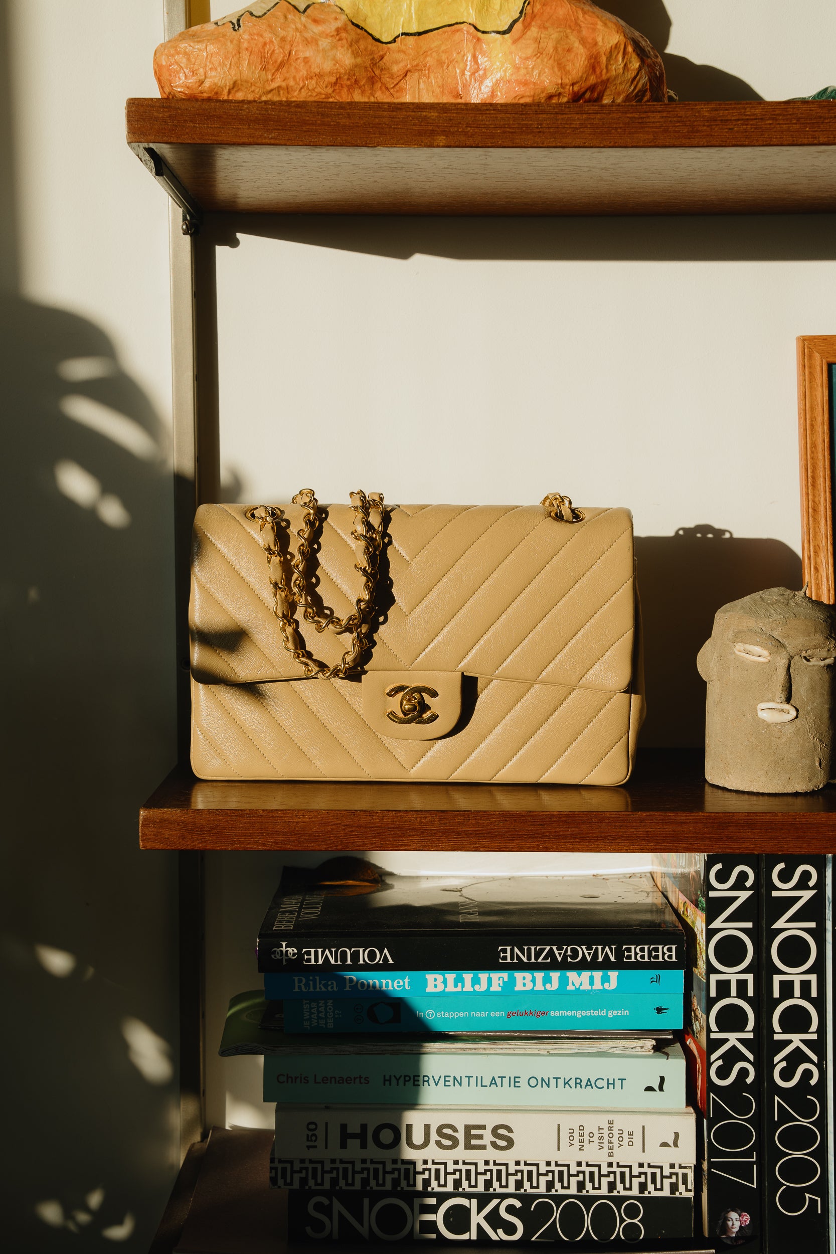 Chanel Vintage Medium Beige Chevron Bag – 1991