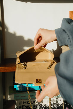 Chanel Vintage Mini Beige Lambskin with Bijoux Chain 1989