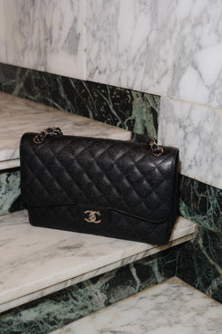 Chanel Jumbo Classic Flap Bag – Caviar Leather, Silver Hardware 2013 – Full Set