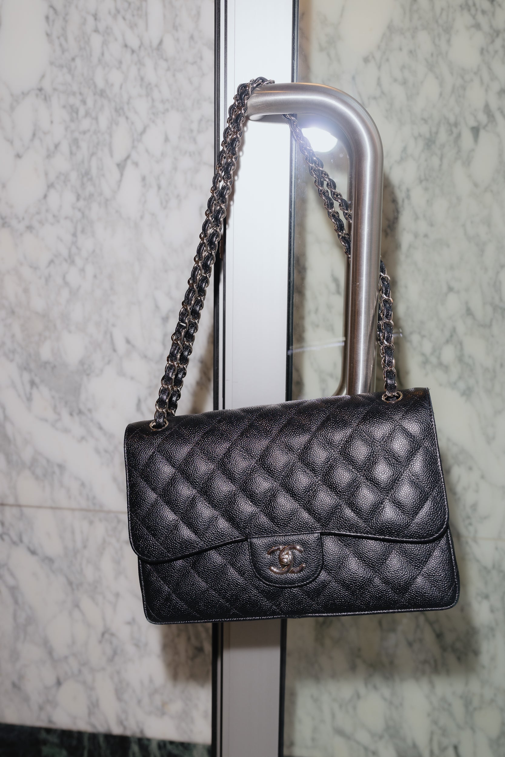 Chanel Jumbo Classic Flap Bag – Caviar Leather, Silver Hardware 2013 – Full Set