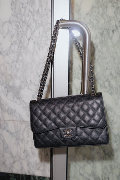 Chanel Jumbo Classic Flap Bag – Caviar Leather, Silver Hardware 2013 – Full Set