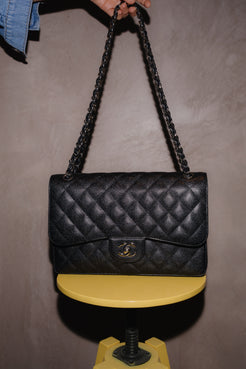 Chanel Jumbo Classic Flap Bag – Caviar Leather, Silver Hardware 2013 – Full Set