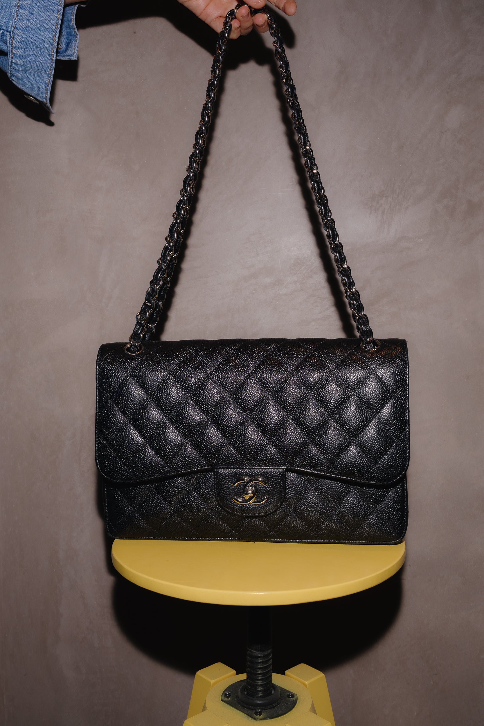 Chanel Jumbo Classic Flap Bag – Caviar Leather, Silver Hardware 2013 – Full Set