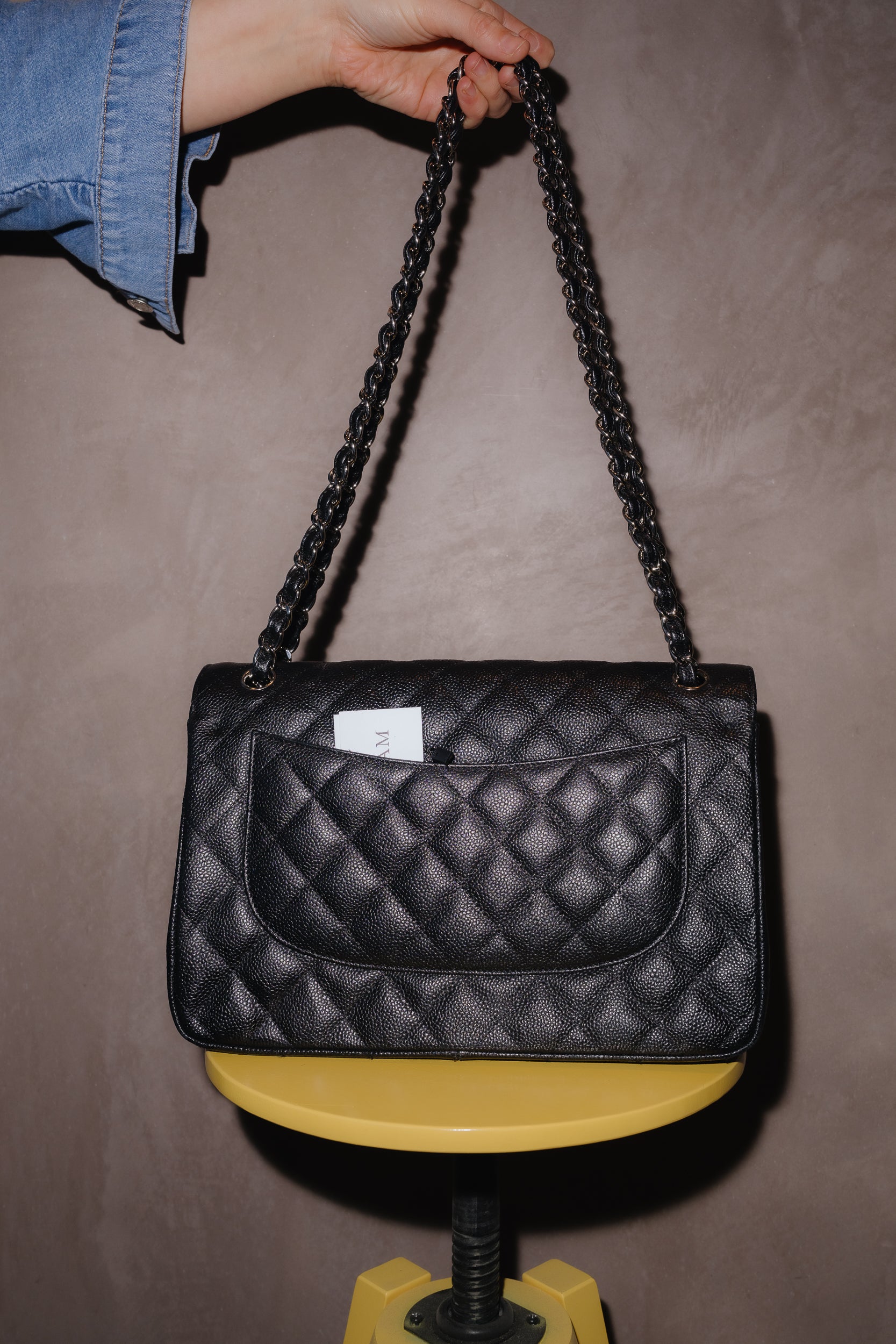 Chanel Jumbo Classic Flap Bag – Caviar Leather, Silver Hardware 2013 – Full Set