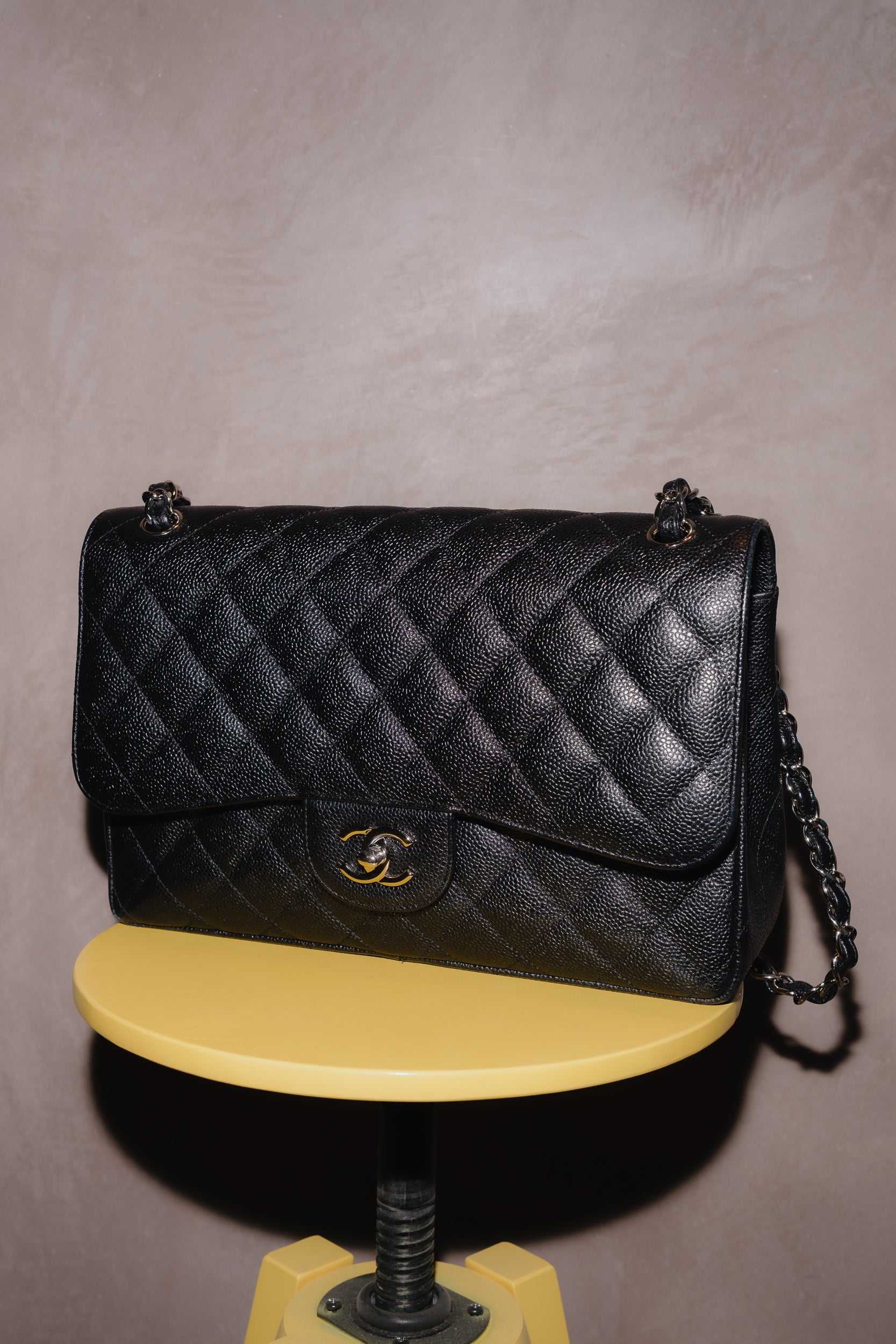 Chanel Jumbo Classic Flap Bag – Caviar Leather, Silver Hardware 2013 – Full Set