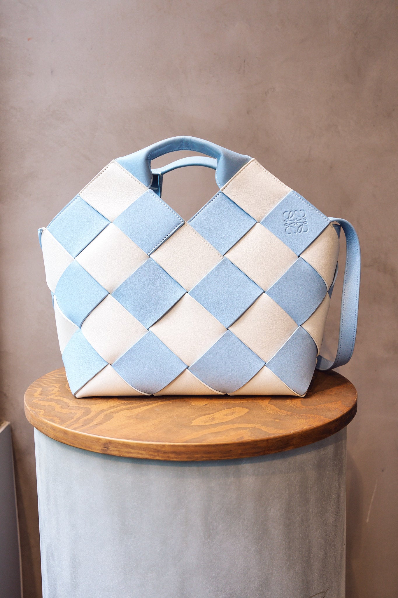 Loewe Gingham Woven Leather Basket Bag
