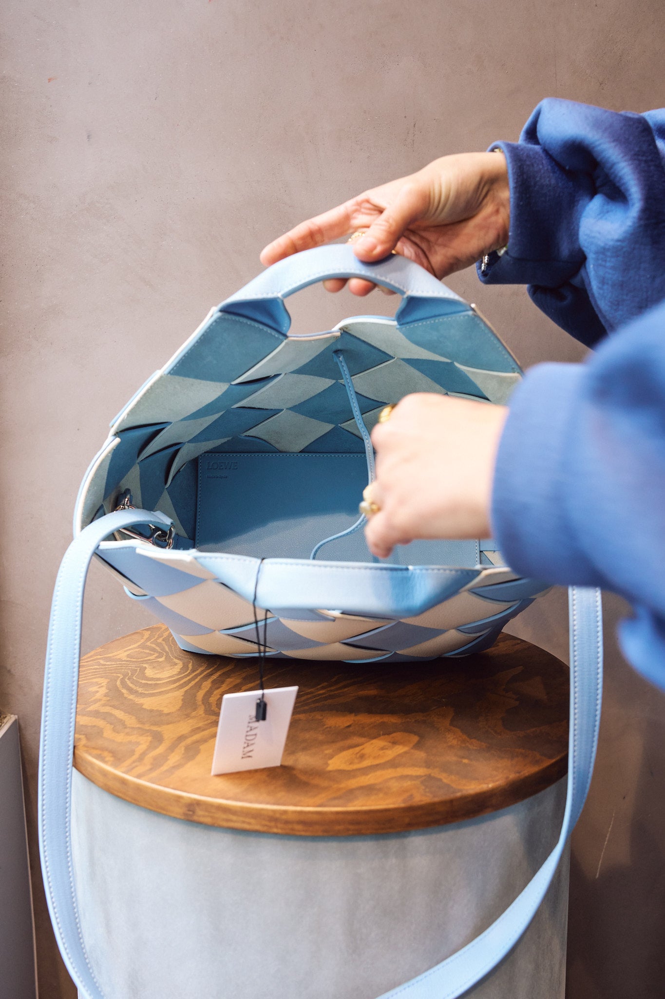 Loewe Gingham Woven Leather Basket Bag