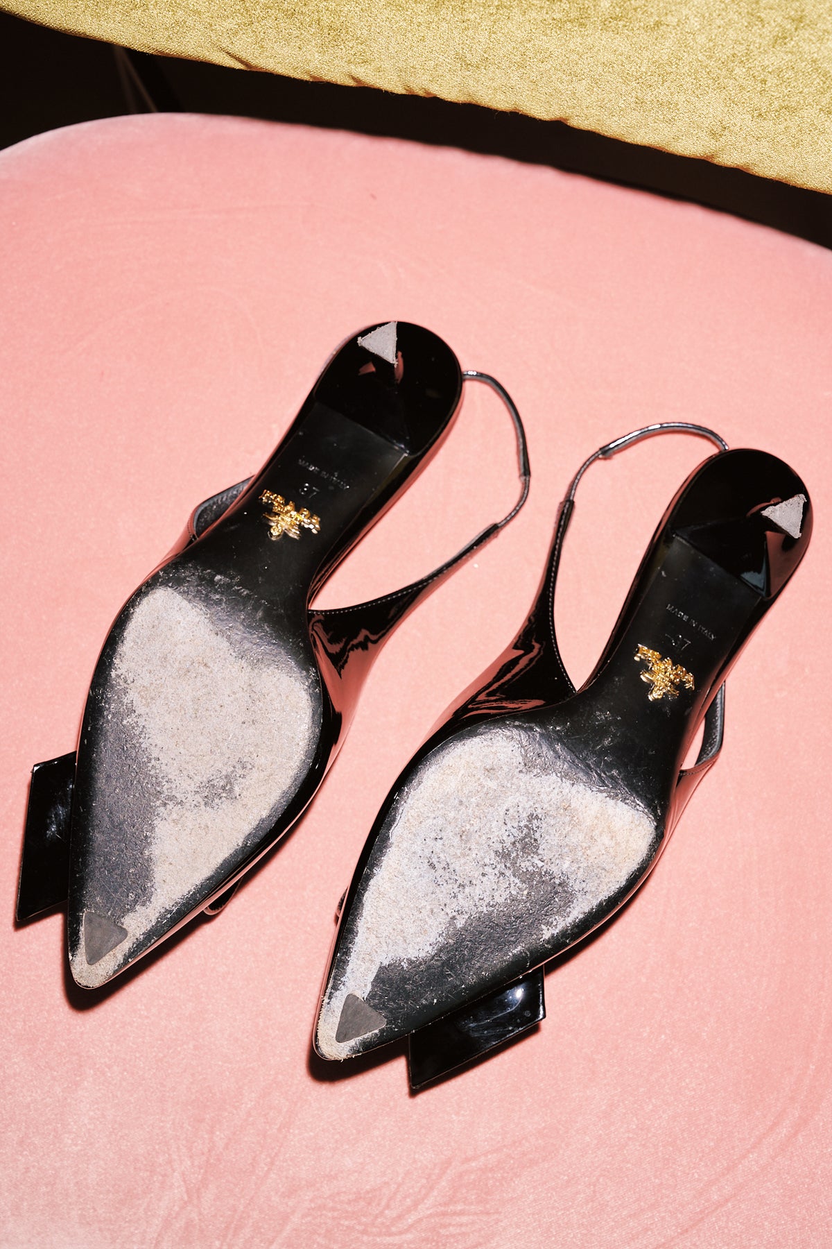 Prada Patent Leather Crystal Embellished Pumps