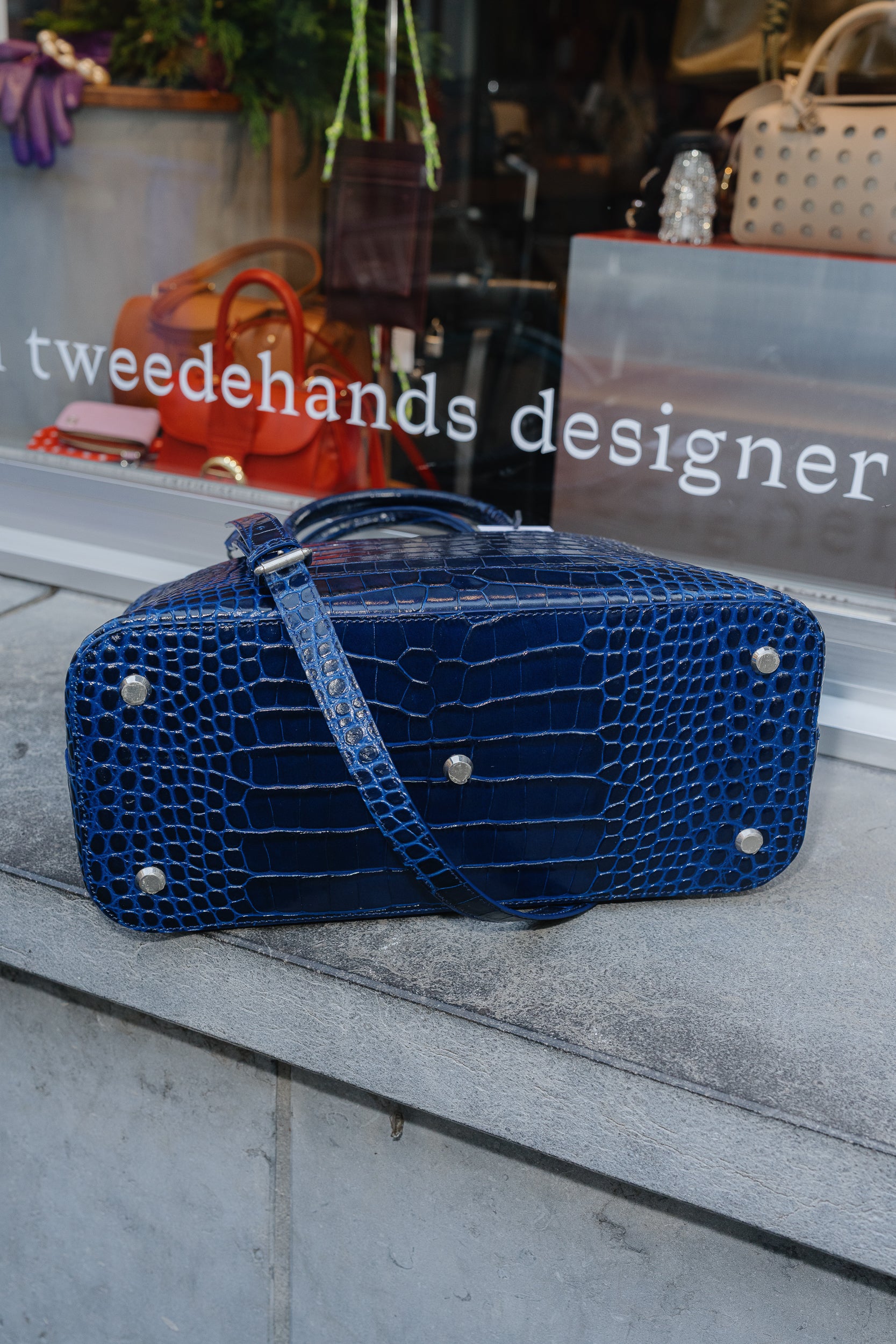 Balenciaga Blue Embossed Croco Bag