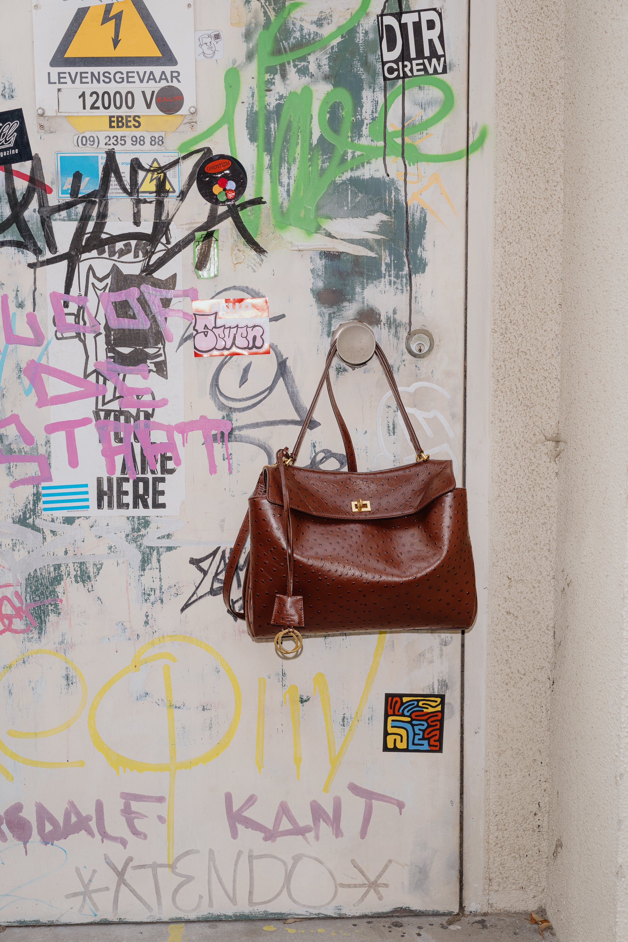 Balenciaga Rodeo Medium Ostrich-Embossed Bag