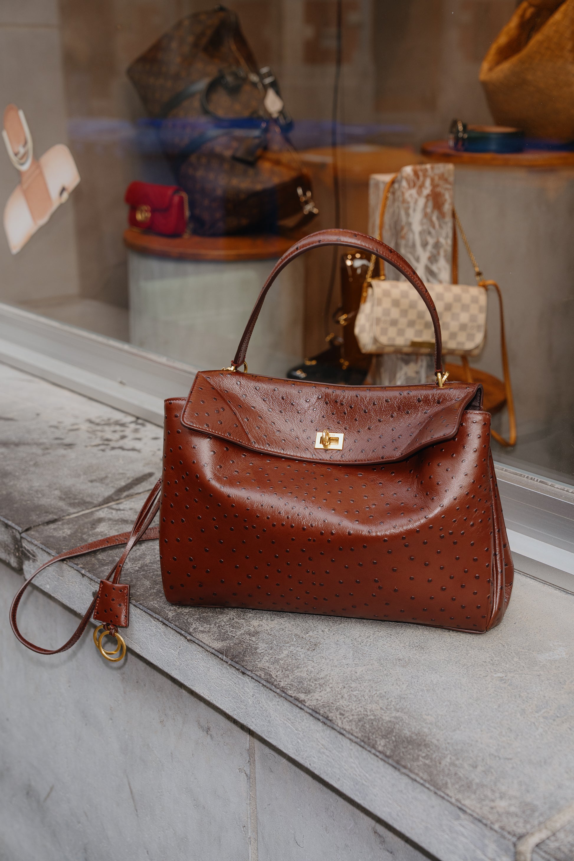 Balenciaga Rodeo Medium Ostrich-Embossed Bag