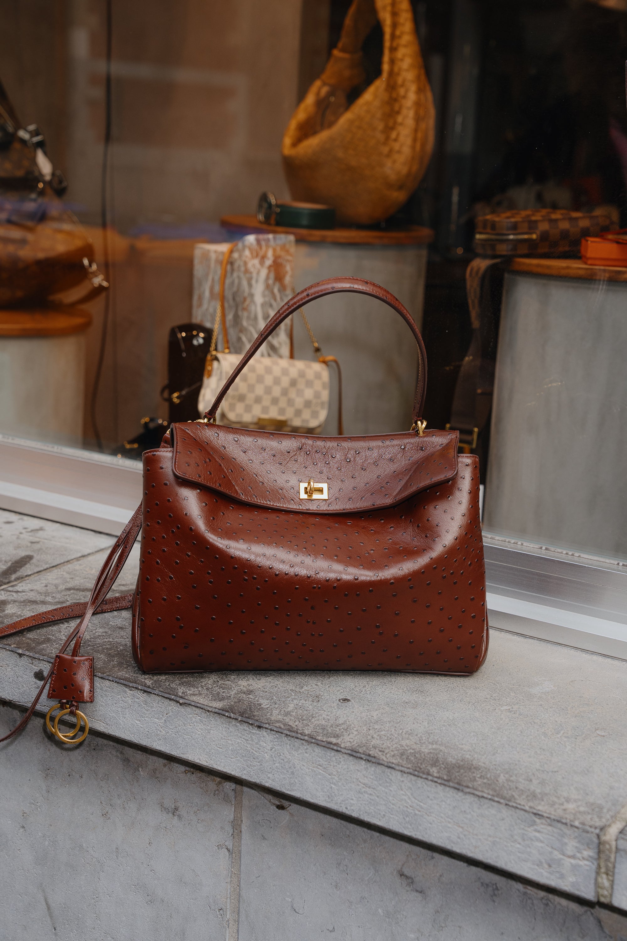 Balenciaga Rodeo Medium Ostrich-Embossed Bag