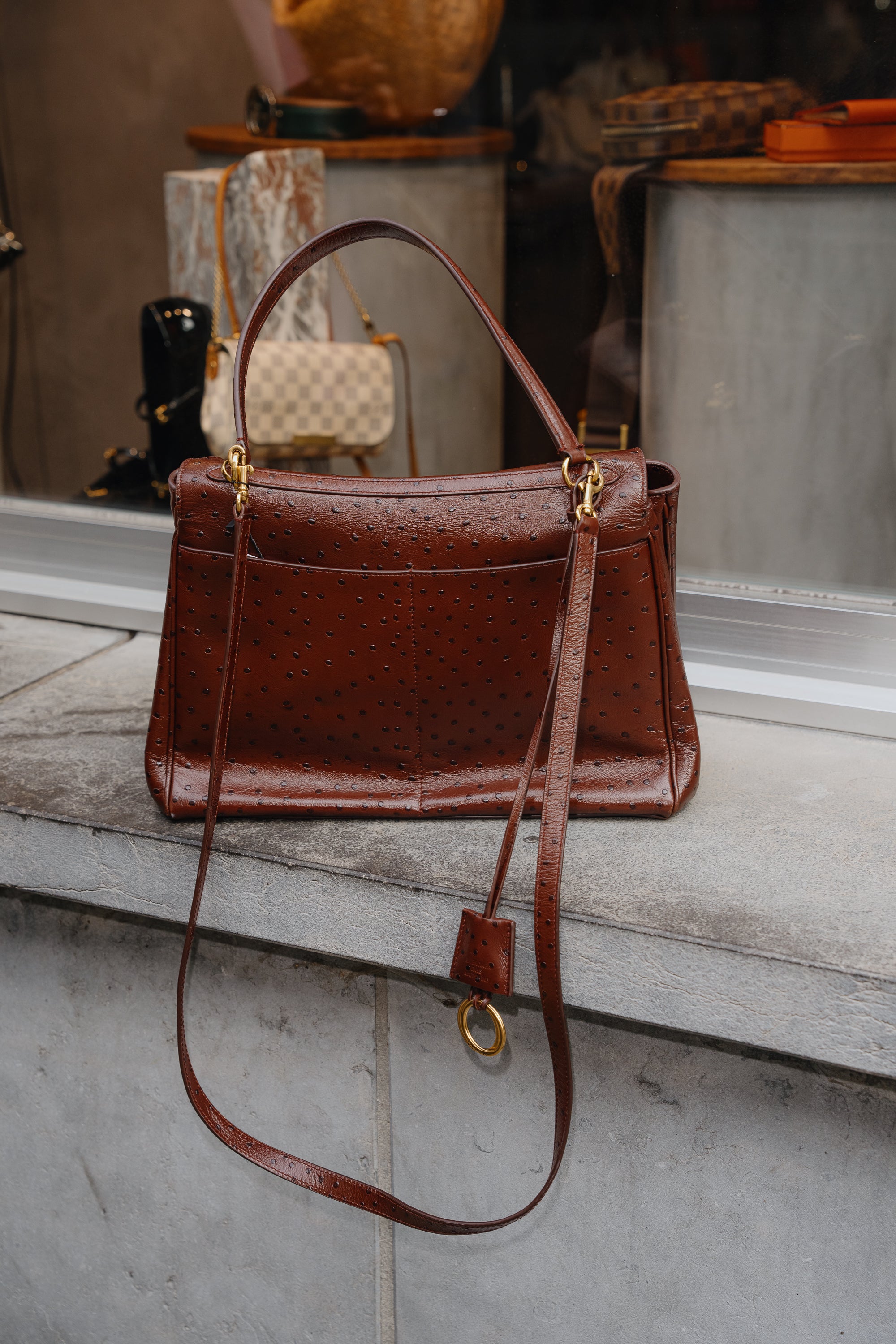 Balenciaga Rodeo Medium Ostrich-Embossed Bag