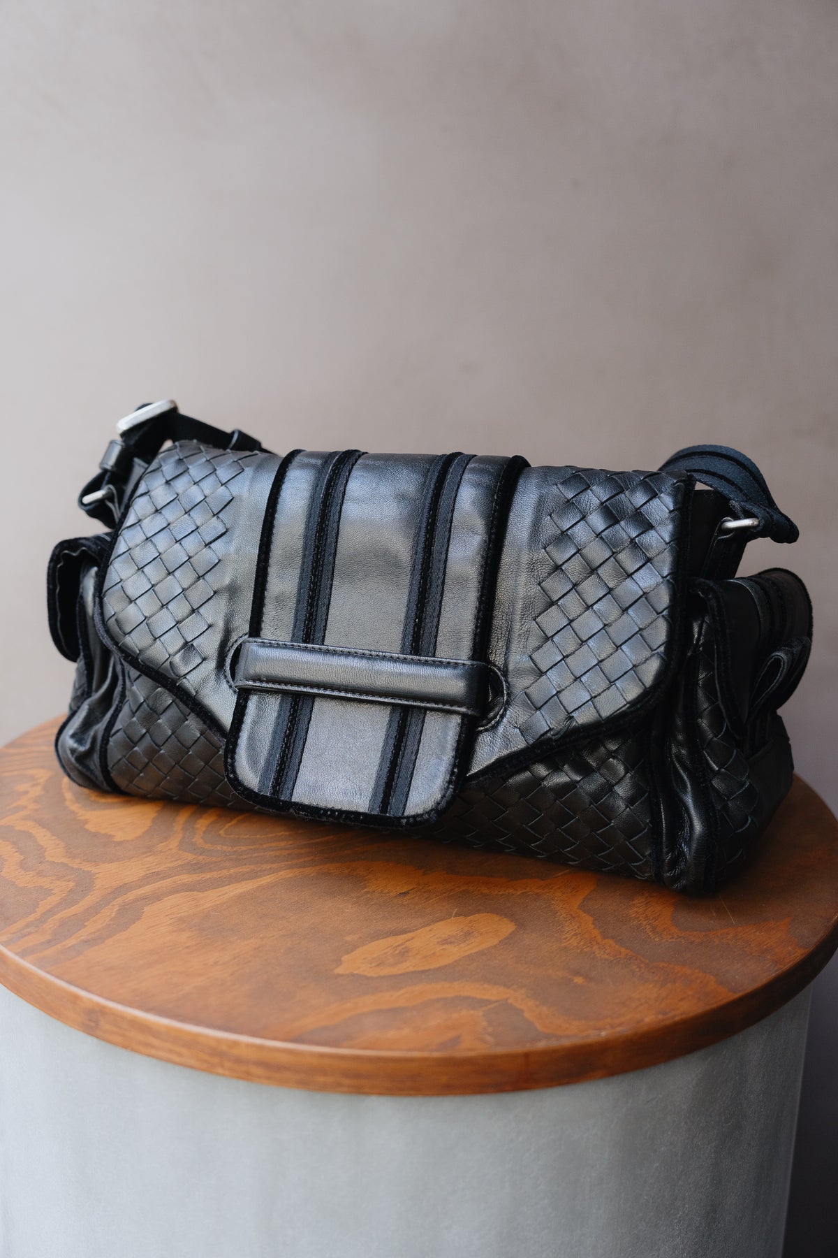 Bottega Veneta Black Woven Shoulder Bag