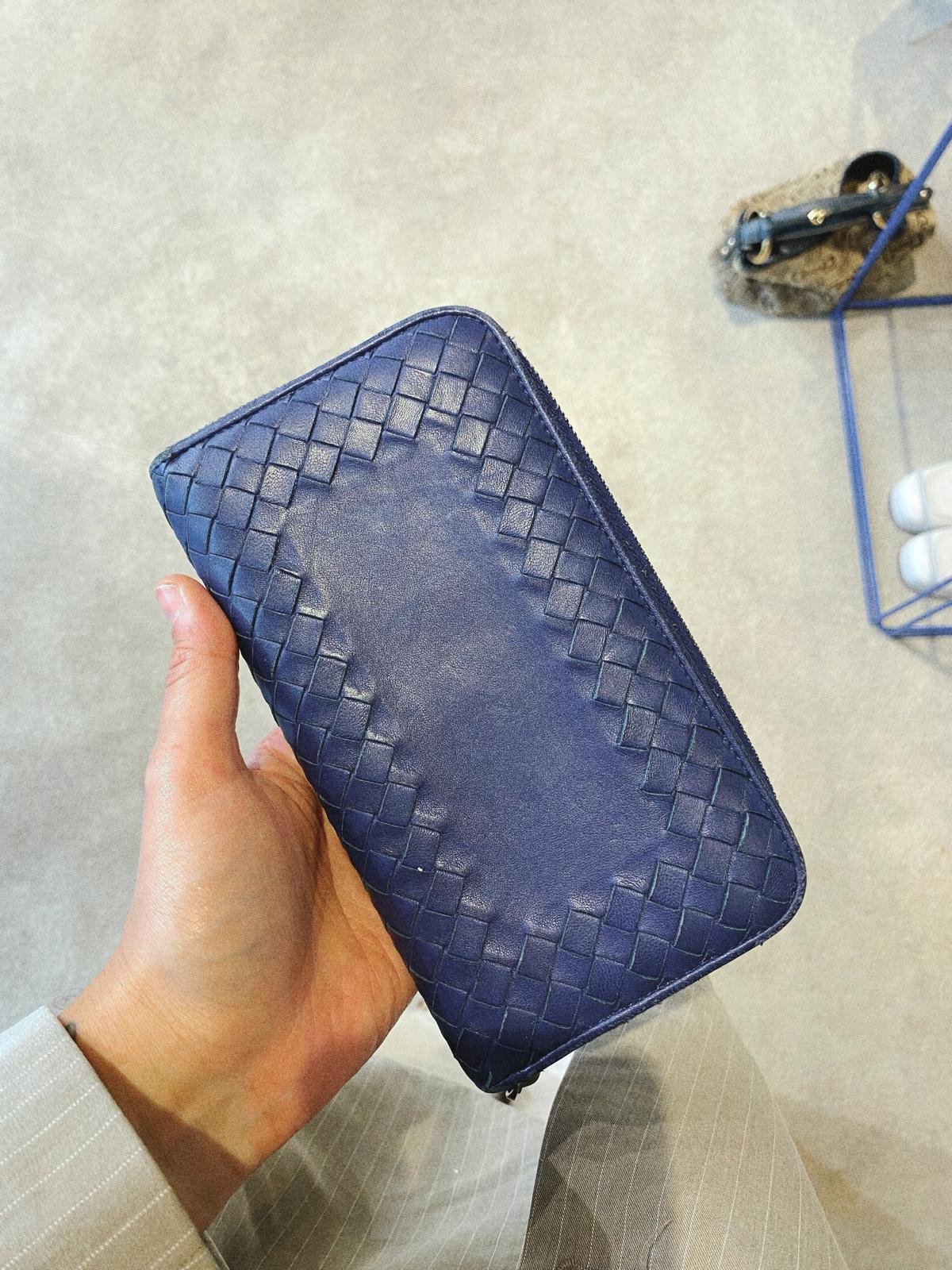 Bottega Veneta Blue Intrecciato Zip-Around Wallet