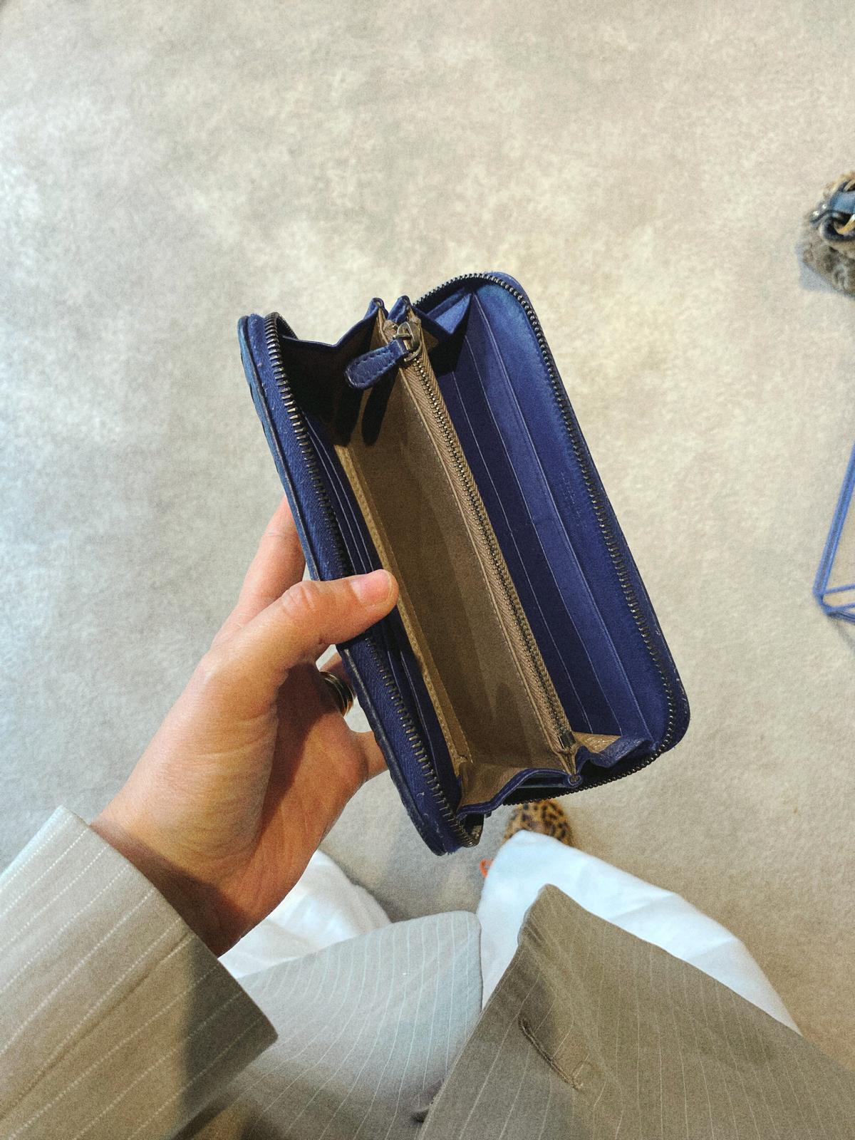 Bottega Veneta Blue Intrecciato Zip-Around Wallet
