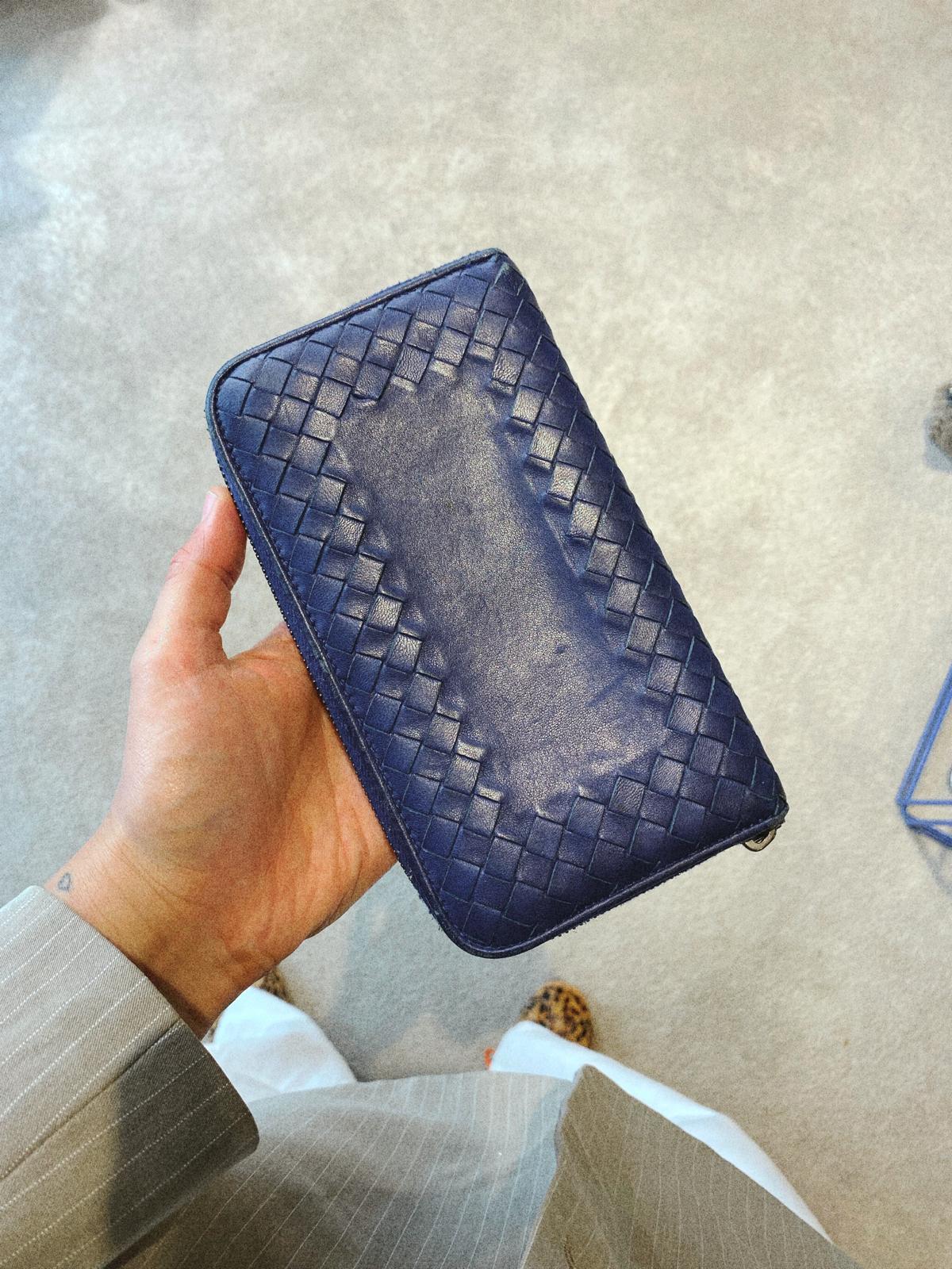 Bottega Veneta Blue Intrecciato Zip-Around Wallet