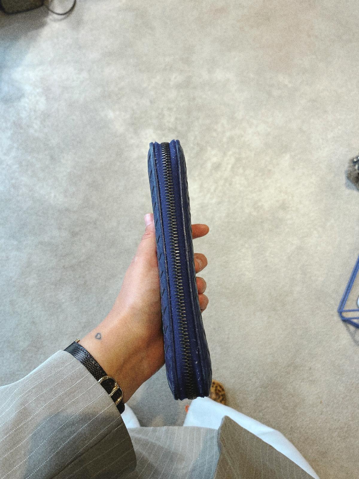 Bottega Veneta Blue Intrecciato Zip-Around Wallet