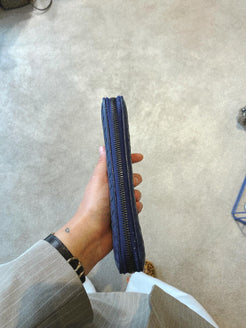 Bottega Veneta Blue Intrecciato Zip-Around Wallet