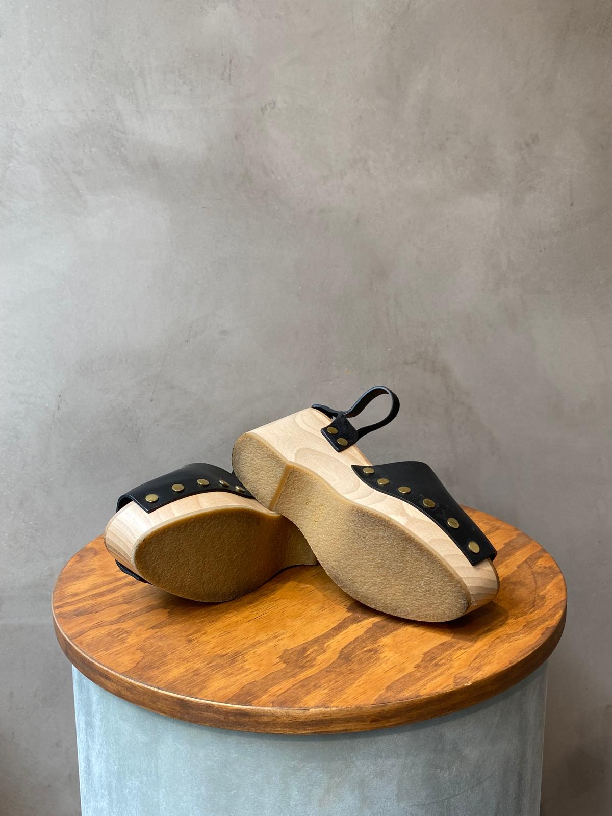 Celine Black Leather Clogs