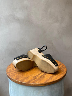 Celine Black Leather Clogs