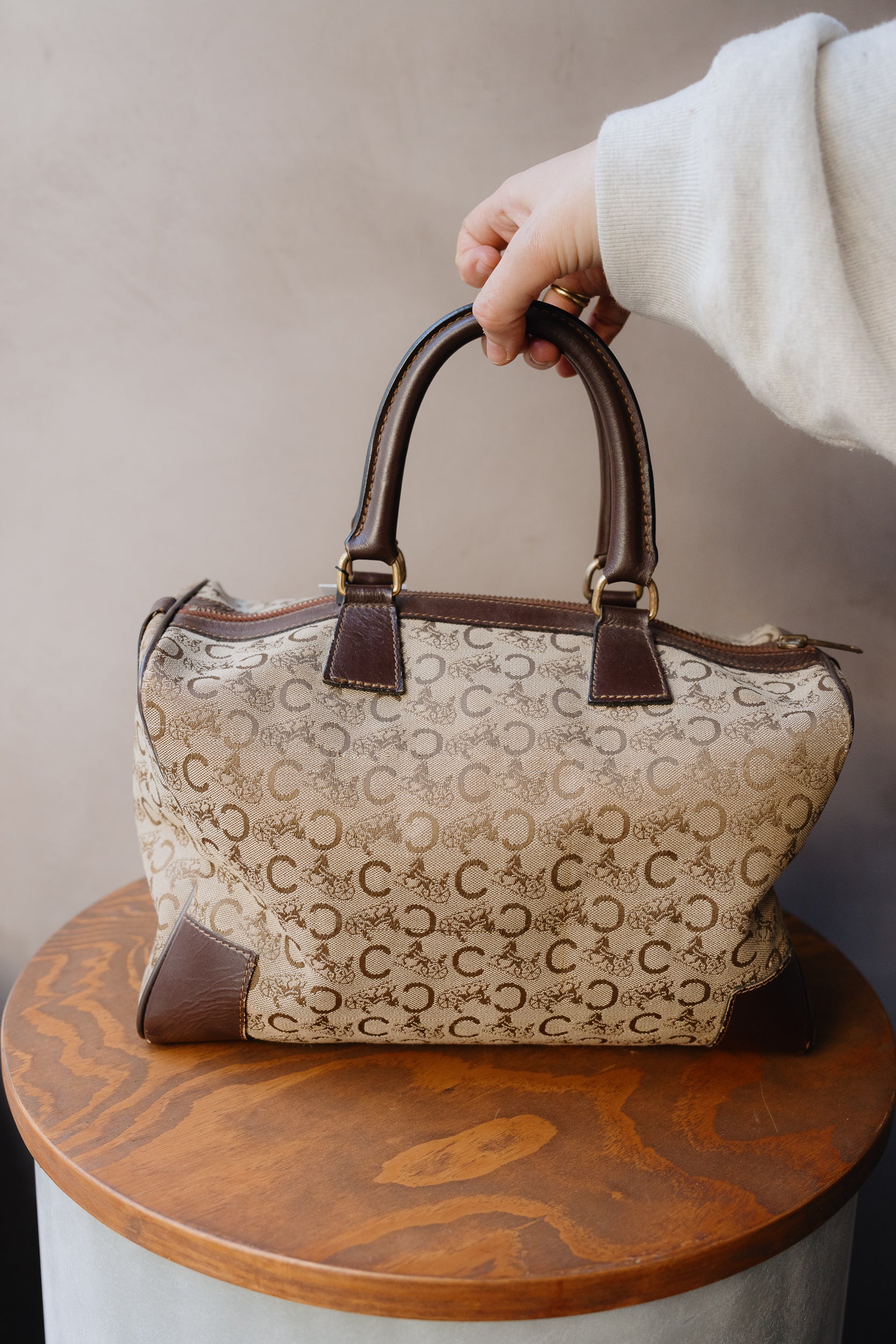 Céline Vintage Monogram Canvas Boston Bag