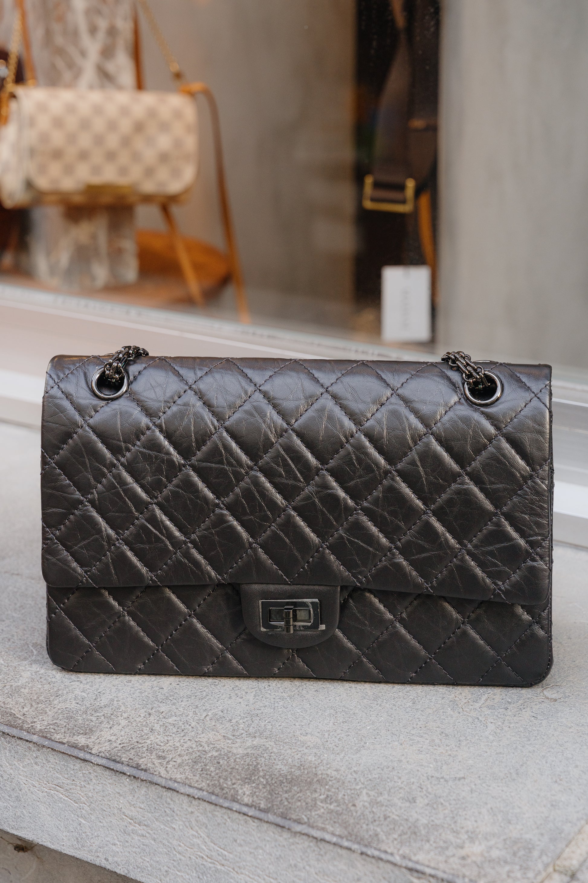 Chanel Black Aged Calfskin Medium SO BLACK 2.55 Bag – Full Set