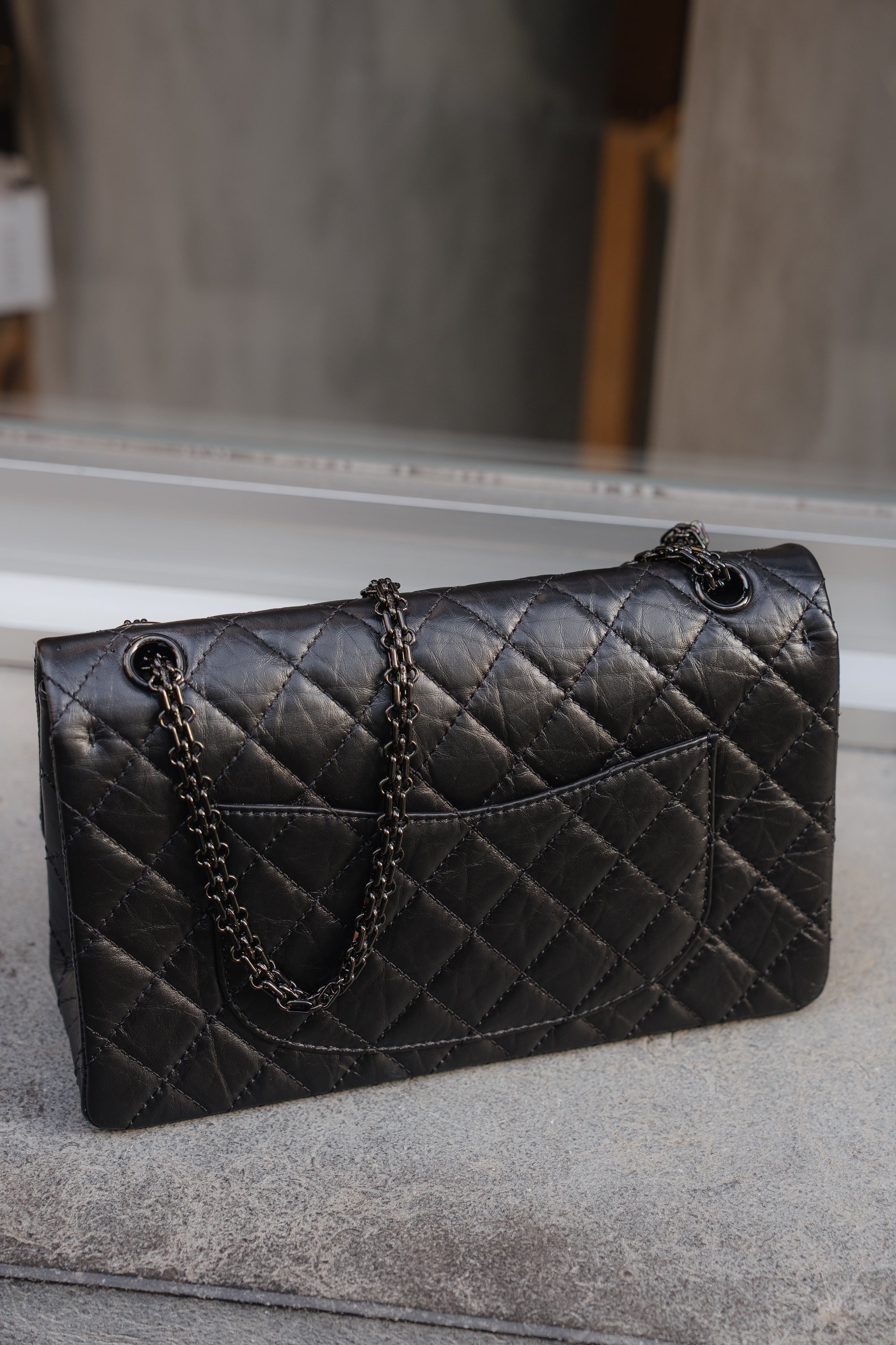 Chanel Black Aged Calfskin Medium SO BLACK 2.55 Bag – Full Set