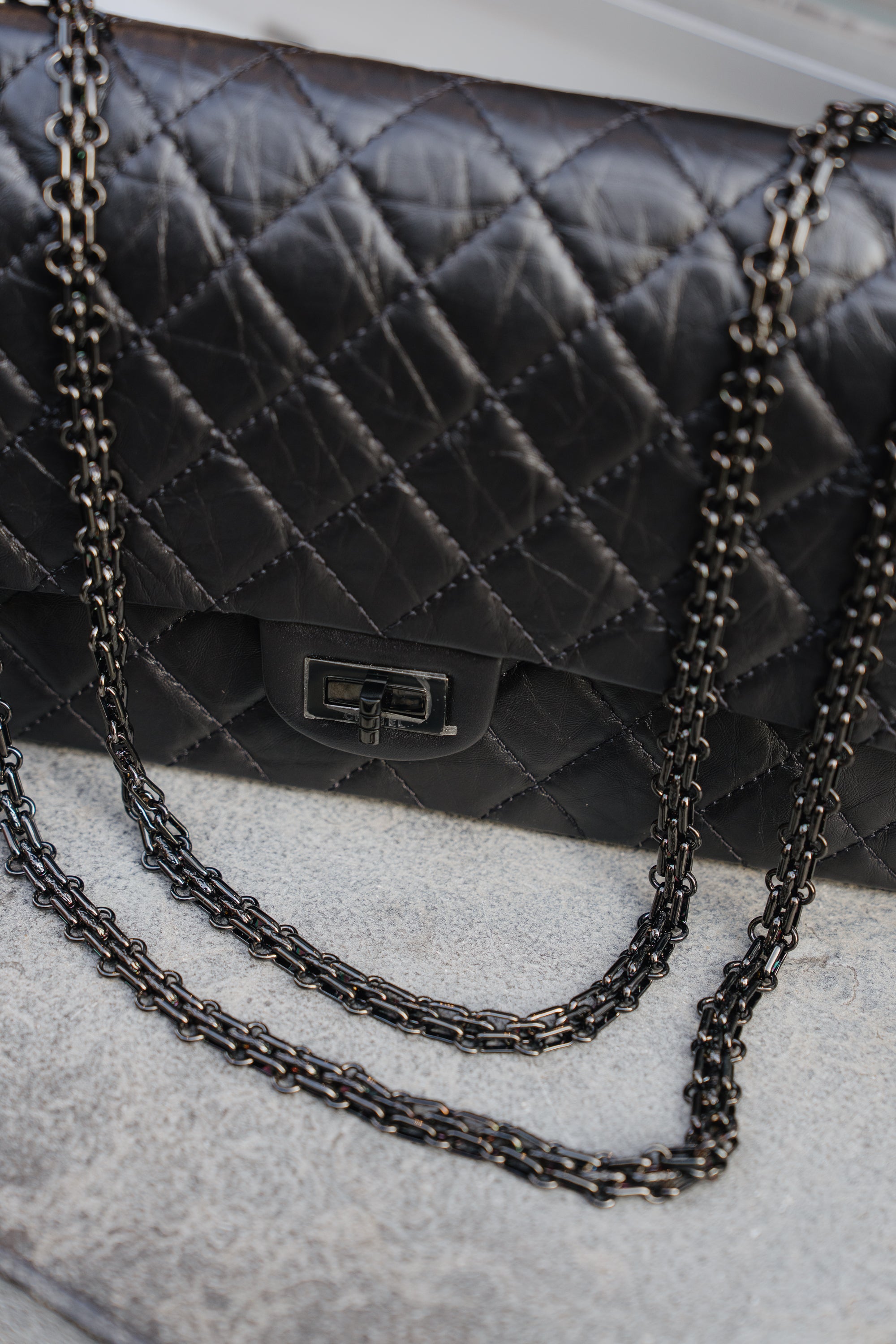 Chanel Black Aged Calfskin Medium SO BLACK 2.55 Bag – Full Set