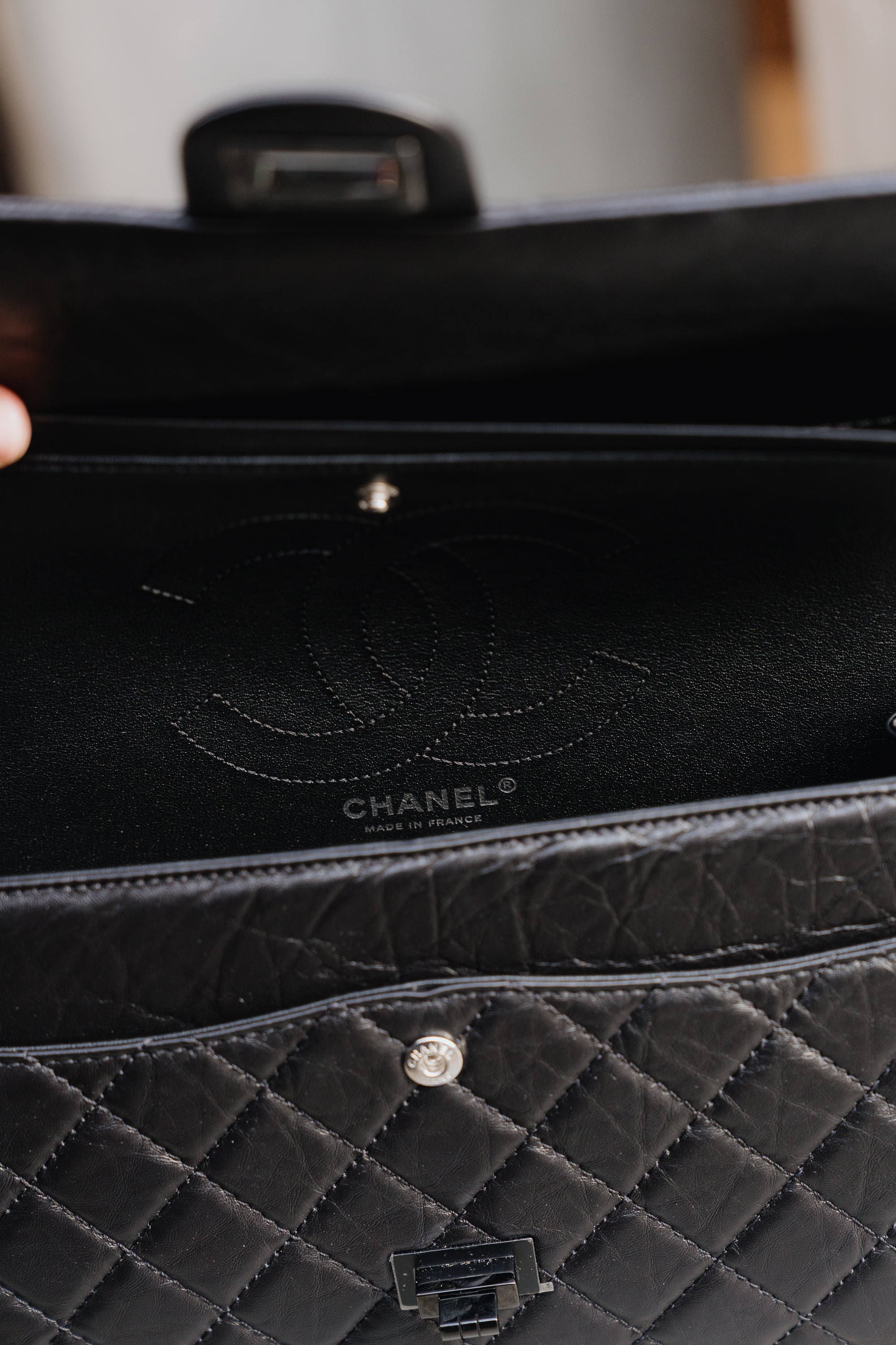 Chanel Black Aged Calfskin Medium SO BLACK 2.55 Bag – Full Set