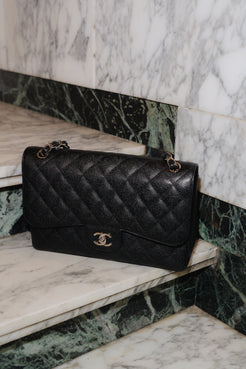 Chanel Jumbo Classic Flap Bag – Caviar Leather, Silver Hardware 2013 – Full Set