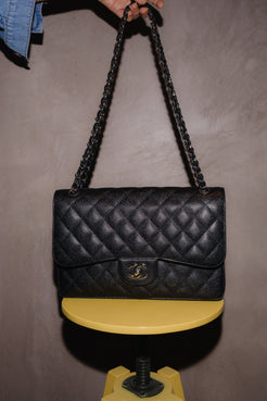 Chanel Jumbo Classic Flap Bag – Caviar Leather, Silver Hardware 2013 – Full Set