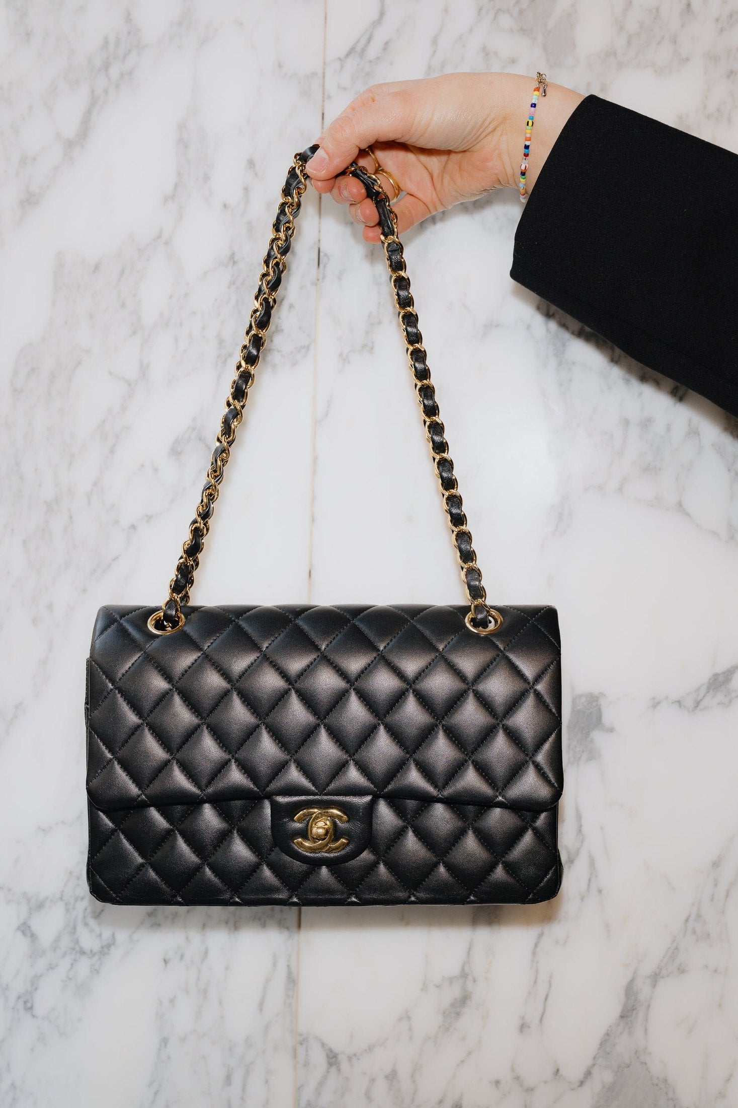 Chanel Black Lambskin Medium Classic Flap 11.12 Bag