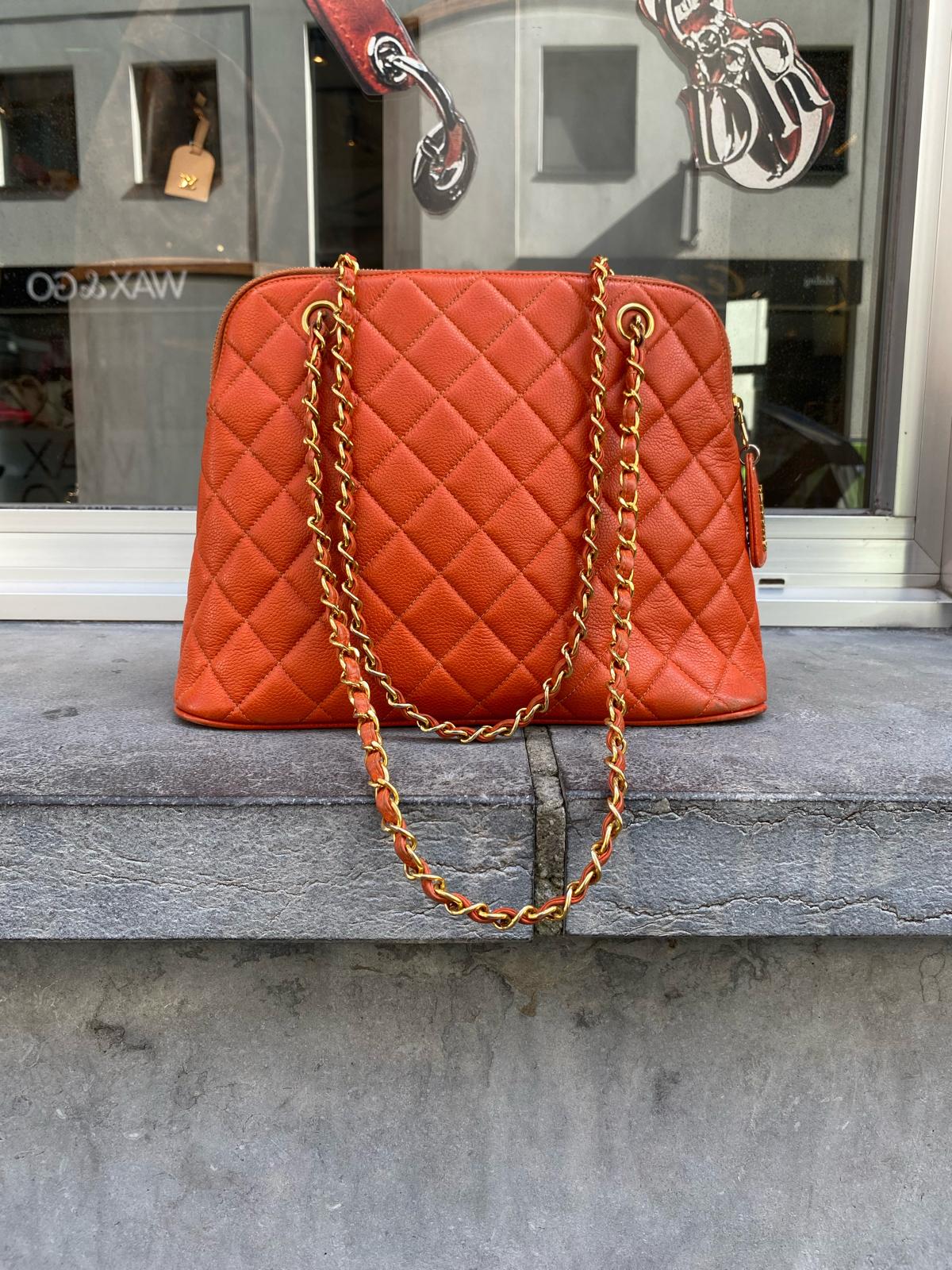 Chanel Orange Matelassé Caviar Chain Shoulder Bag 1996–1997