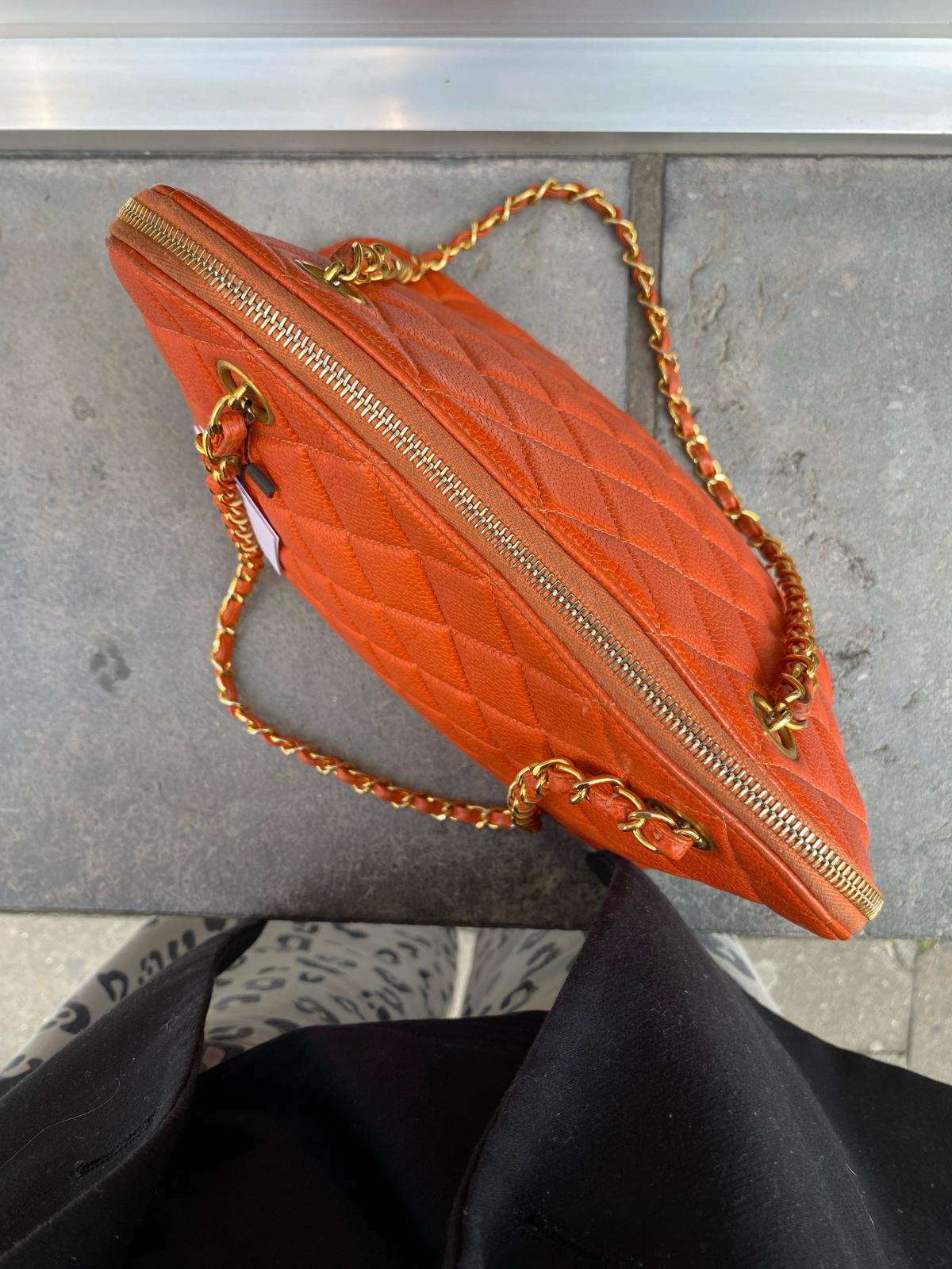 Chanel Orange Matelassé Caviar Chain Shoulder Bag 1996–1997