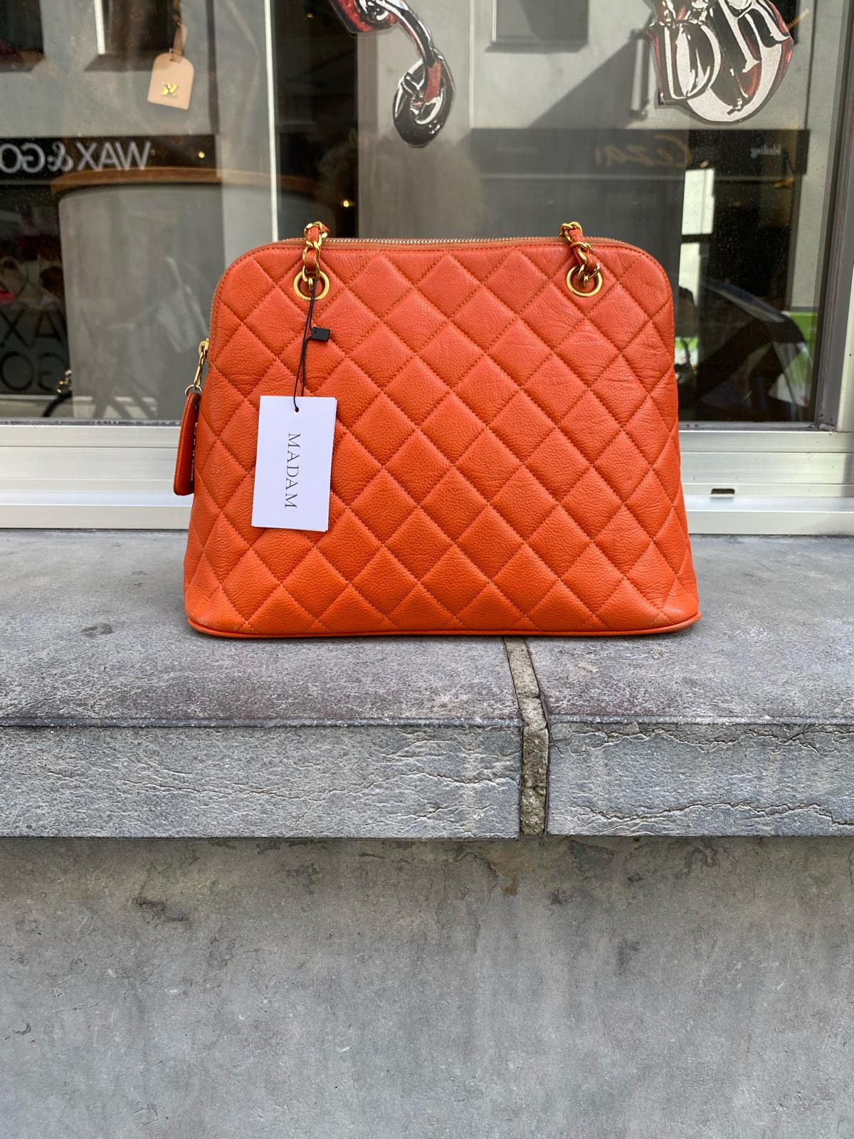 Chanel Orange Matelassé Caviar Chain Shoulder Bag 1996–1997