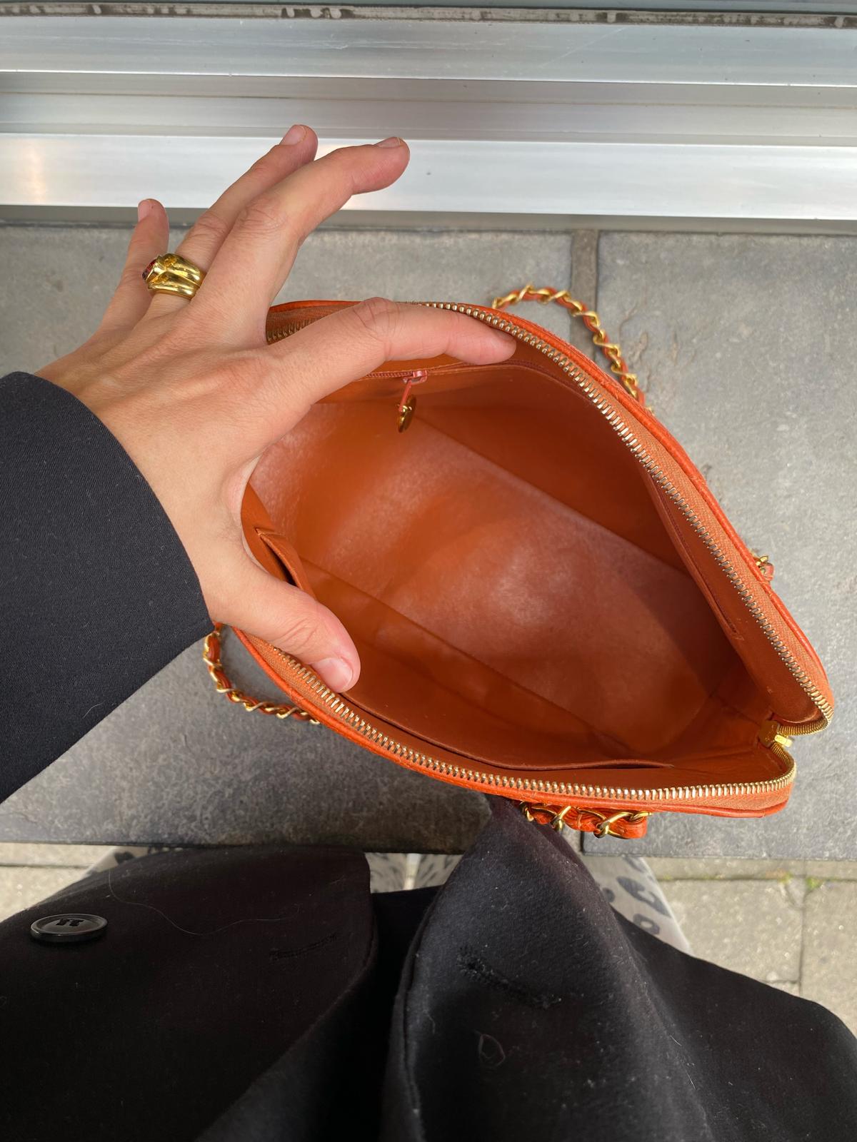 Chanel Orange Matelassé Caviar Chain Shoulder Bag 1996–1997