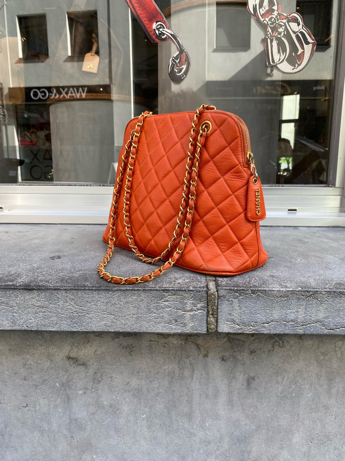 Chanel Orange Matelassé Caviar Chain Shoulder Bag 1996–1997