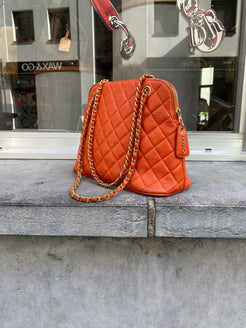 Chanel Orange Matelassé Caviar Chain Shoulder Bag 1996–1997