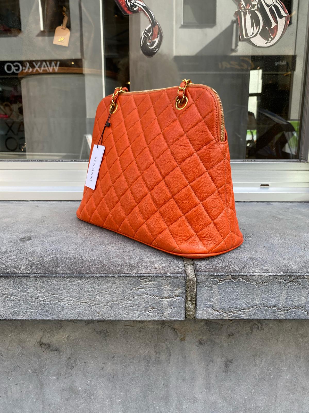 Chanel Orange Matelassé Caviar Chain Shoulder Bag 1996–1997