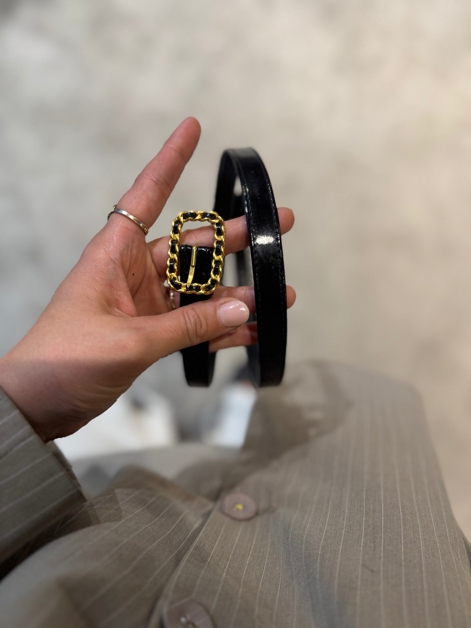 Chanel Vintage black patent leather belt